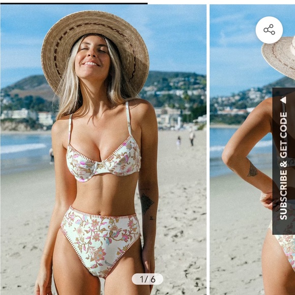Cupshe Dreamy Garden Sweetheart Bikini Top & High-Rise Bottoms Set NWT Size L - Picture 1 of 11